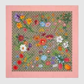 Printed Flora silk twill carré at Gucci